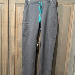 Figs Gray Women's Skinny Pants with Teal Drawstring
